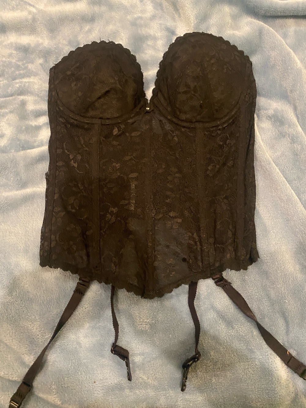 Sexy Black lace Bustier garters size 36C underwire bra strapless boned